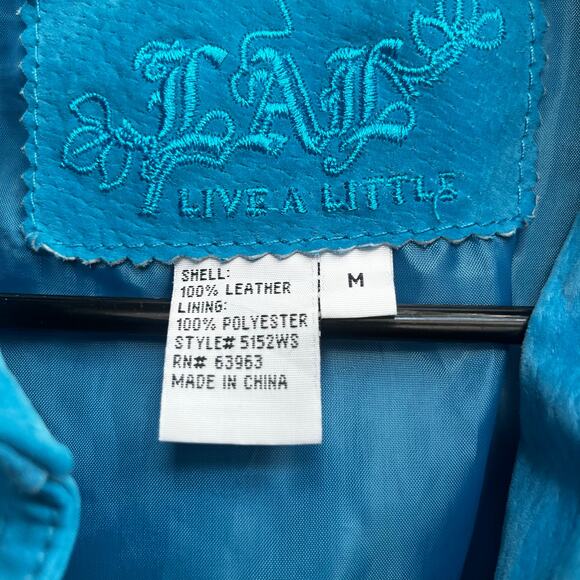 Live a Little Suede Leather Jacket Women's Snap Front Turquoise M - Picture 3 of 6